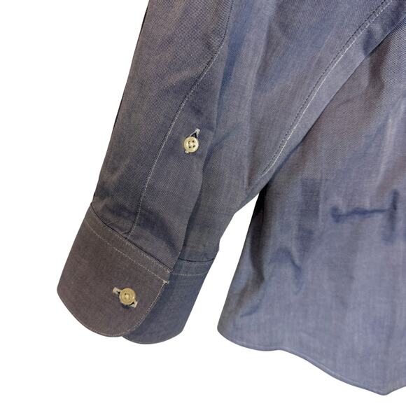 Tom James Shirt Mens Gray Chambray Pockets Long Sleeve Casual Button-Down - Picture 6 of 10